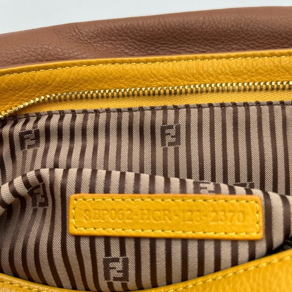 Fendi Lemon Yellow and Brown Vitello Leather Fold Over Clutch Bag (model 8BP062) - Picture 14 of 16